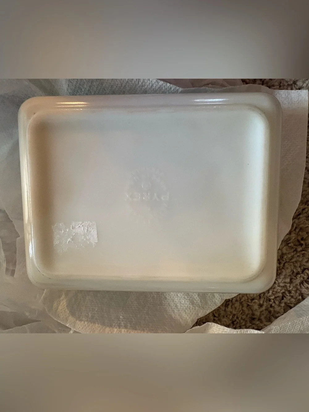 Pyrex White Baking Dish with Turquoise Folk Motif